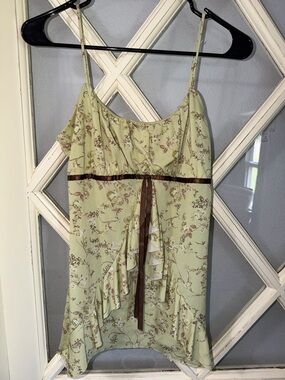 Maurices Light Green Floral Mini Dress with Brown Trim